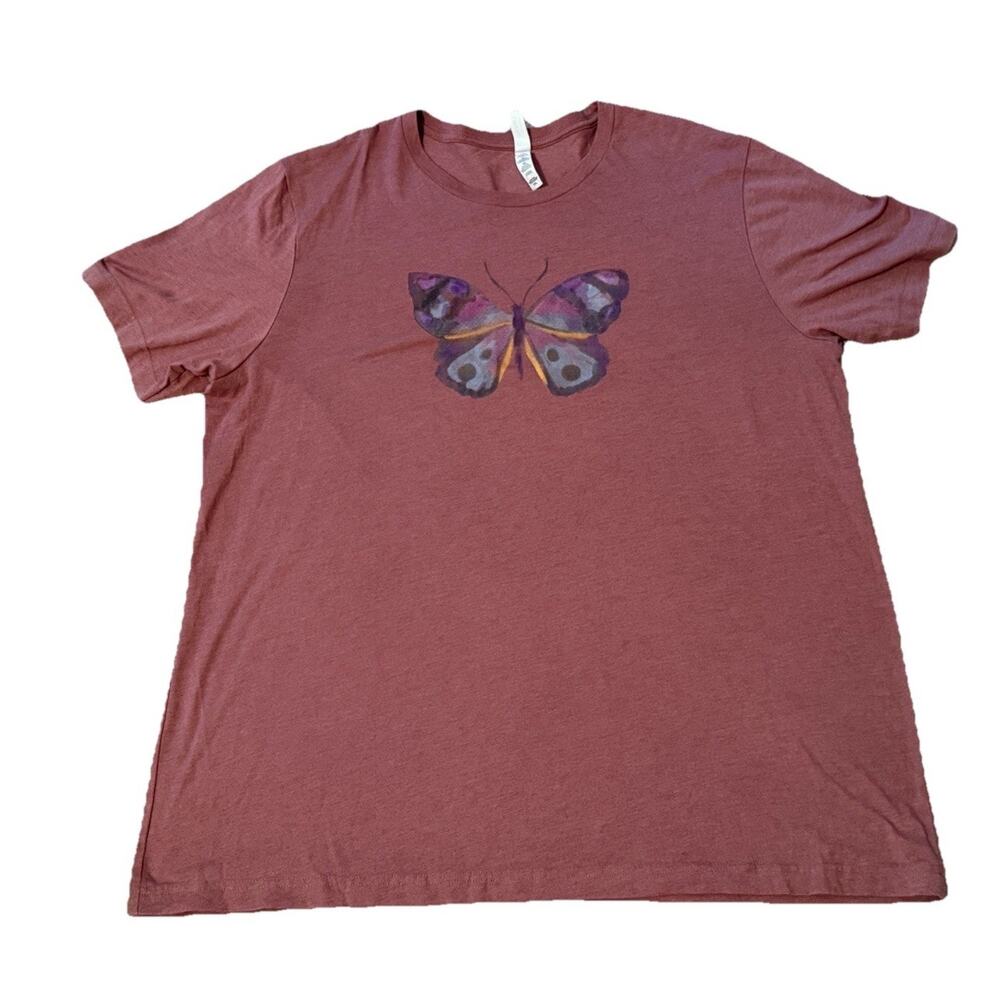 Bella + Canvas Heather Mauve Butterfly Graphic T-Shirt, Size 2XL